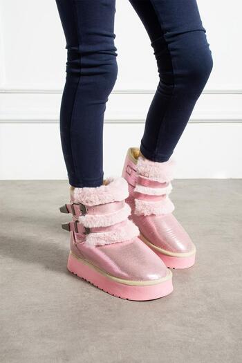 CCWAY AYAKKABI Double Buckle Thick Sole Children's Boots Pudra Sultan