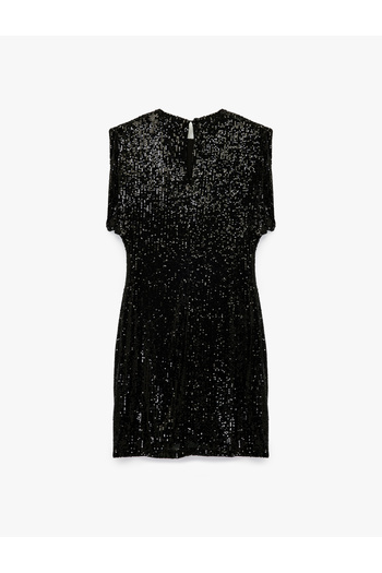Koton Slim Fit Short Batwing Sleeve Crew Neck Sequined Mini Dress