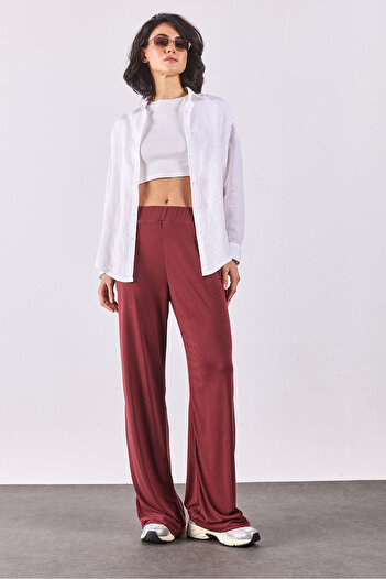 VENA Jovie Soft Textured High Waist Wide Leg Sweatpants(Cupro)-Bordo