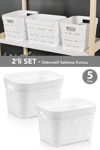 Meleni Home 2-Piece Perforated Decorative Pyramid Storage Box - Closet Organizer Multi-Purpose Organizer 5 Lt White