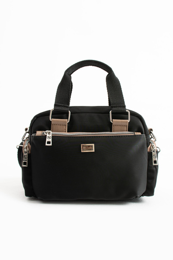 Sanmorris Women's Multi-Compartment Adjustable Crossbody Strap Black Mink Satin Hand and Shoulder Bag