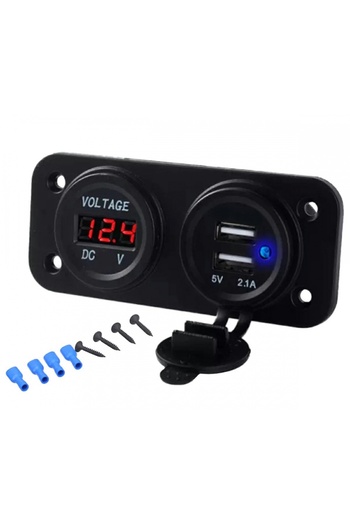 zola Multi-functional car socket panel with 2 x USB/voltmeter, 10.6x4.3 cm, black