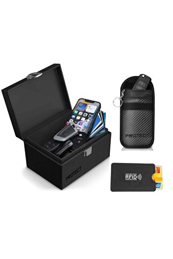 zola Set cutie antifurt,husa chei breloc RFID, blocare semnal 10kHz-30GHz, portcard, 18x13x11 cm