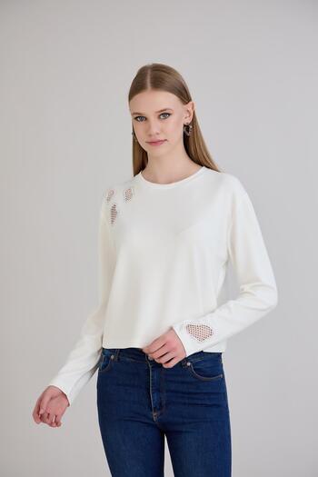 Sortie Modal Blouse with Mesh Detail Ecru