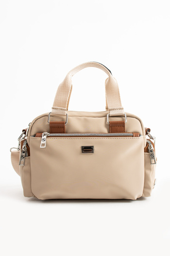 Sanmorris Women's Multi-Compartment Adjustable Crossbody Strap Sand Satin Hand and Shoulder Bag