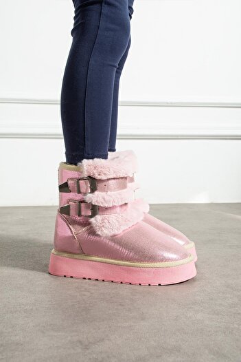CCWAY AYAKKABI Double Buckle Thick Sole Children's Boots Pudra Sultan