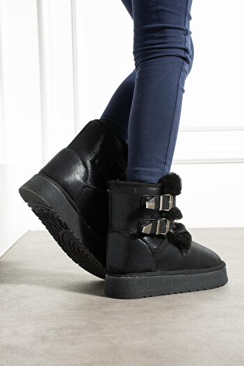 CCWAY AYAKKABI Double Buckle Thick Sole Children's Boots Black Sultan