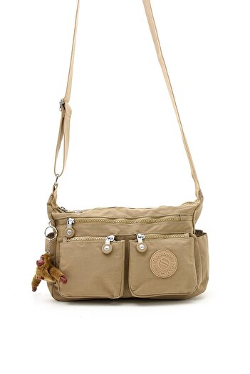 CCWAY AYAKKABI Women's Medium Size Compartmented Waterproof Crinkle Fabric Crossbody Shoulder Bag Khaki