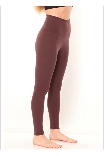 ModAras Women's Comfortable High Waist Ribbed Brown Leggings - Brown - Arassdynnaaminctayt179-Khv
