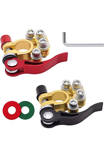 zola Set 2 borne auto cu 4 terminale si cleme, 6V/12V, 800A, 6.5x5.5 cm, rosu/negru, plus si minus