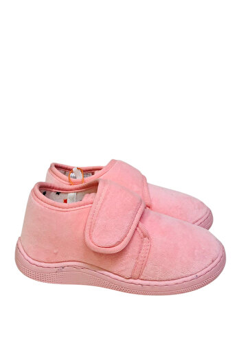 Stella Pendenza Pembe Kadife Kids Çocuk Ünisex Panduf Cırtlı Rahat Kaydırmaz Taban Ev Patiği Ayakkabı KP-1003