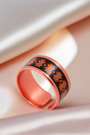 OSMANLI GÜMÜŞ Women's Copper Bracelet Ring Set - Victoria Model Special Edition Metal Box and Quartz Stone