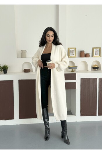 NOA LİNE Women's Soft Textured Long Long Knitwear Cardigan