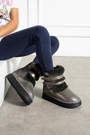 CCWAY AYAKKABI Double Buckle Thick Sole Children's Boots Platinum Sultan