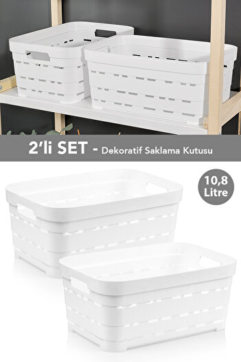 Meleni Home 2-Piece Perforated Decorative Pyramid Storage Box - Closet Organizer Organizer Box 10.8 Lt White