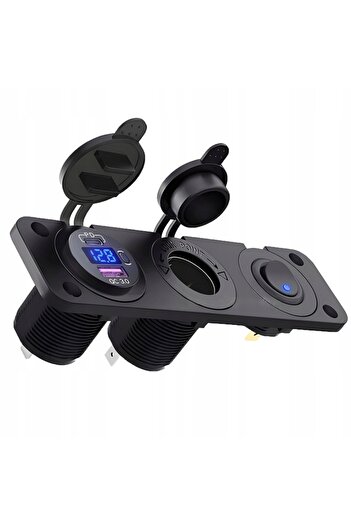 zola Priza auto, impermeabila, voltmetru incorporat, 1 port USB-C PD, 1 port USB QC 3.0, 15.5x4.3x5.5 cm