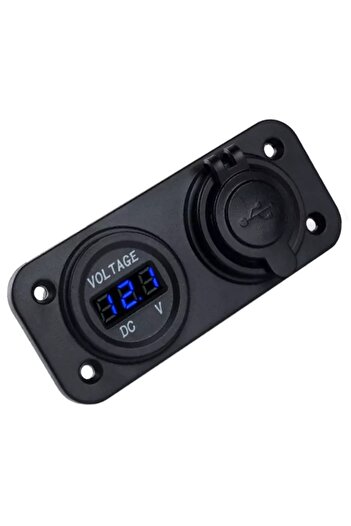 zola Multi-functional car socket panel with 2 x USB/voltmeter, 10.6x4.3 cm, black