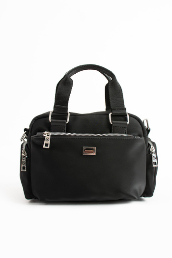 Sanmorris Women's Multi-Compartment Adjustable Crossbody Strap Black Satin Hand and Shoulder Bag