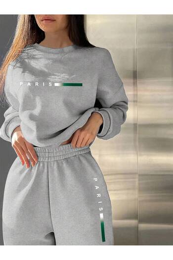 macklin Unisex Men's Women's Paris Printed 3 Thread Crew Neck Tracksuit Set