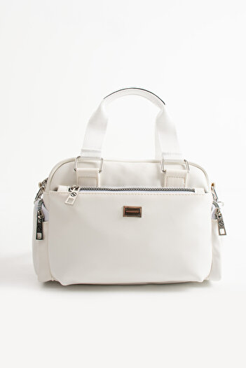 Sanmorris Women's Multi-Compartment Adjustable Crossbody White Hand and Shoulder Bag