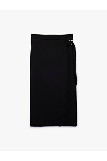 Koton Krep Scuba Fabric Midi Double Breasted Skirt with Metal Accessories
