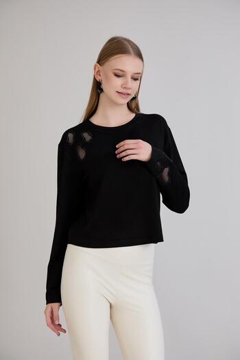 Sortie Mesh Detailed Modal Blouse Black