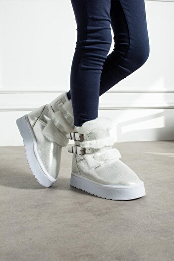 CCWAY AYAKKABI Double Buckle Thick Sole Children's Boots Gümüş Sultan