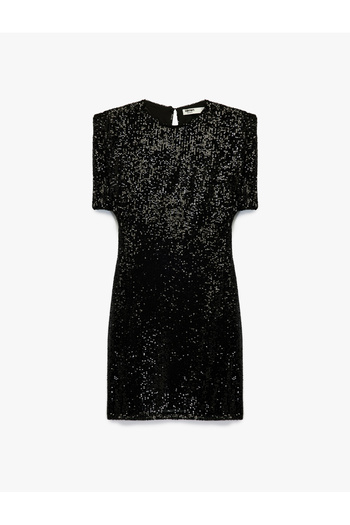 Koton Slim Fit Short Batwing Sleeve Crew Neck Sequined Mini Dress