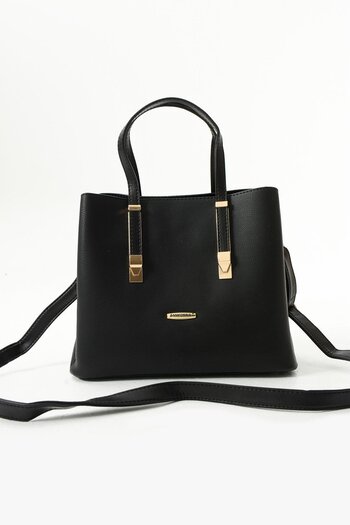 CCWAY AYAKKABI Women's 4-Compartment Simple and Stylish Shoulder and Hand Bag with Gold Accessories Black Black