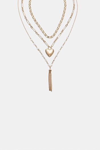 Stradivarius Set of 3 heart and pompom necklaces