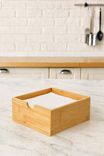 Çavdar Group Bamboo Square Napkin Holder Towel Napkin Storage Box Organizer