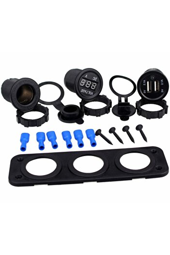 zola Car socket, waterproof, built-in voltmeter, 2 USB 5V ports, black, 15.2x4.3x5.5 cm