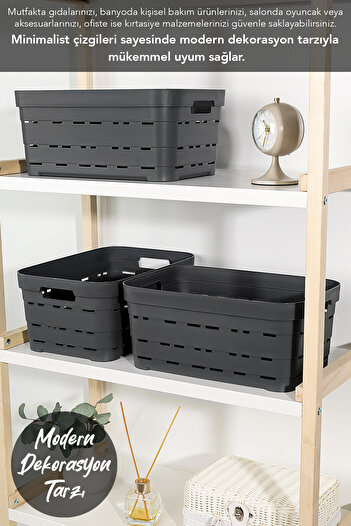 Meleni Home 3-Hole Decorative Pyramid Storage Box - Closet Organizer Organizer Box 10.8 Lt Anthracite