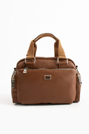 Sanmorris Women's Multi-Compartment Adjustable Crossbody Strap Tan Matte Hand and Shoulder Bag