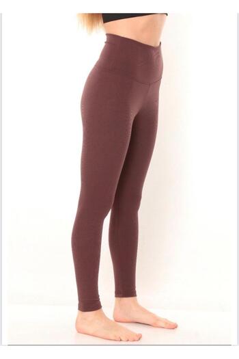 Batıdan Women's Comfortable High Waist Ribbed Brown Leggings - Brown - Batdndybnacmidctayt179-Khv