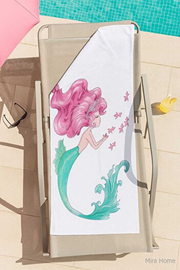 merland benvecocuk Seadream Tropical Patterned Beach Towel 70X140 cm Mermaid