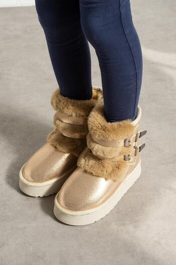 CCWAY AYAKKABI Double Buckle Thick Sole Children's Boots Bronz Sultan