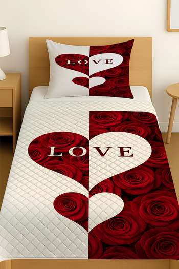 3D ELSE HALI Red and White Heart Love Floral Patterned Single Pique Set Bedspread