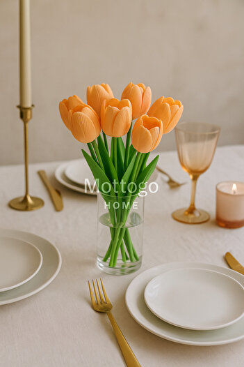Mottogo 5-Piece Artificial Wet Tulip Bouquet - Realistic Decorative Flower