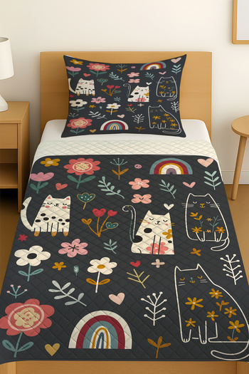 3D ELSE HALI Mystical Cat Patterned Single Pique Set Bedspread