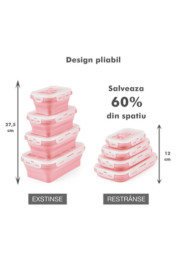 Onuvio Set of 4 Onuvio® Rectangular Expandable Collapsible Food Grade Silicone Casseroles with Lids - Pink