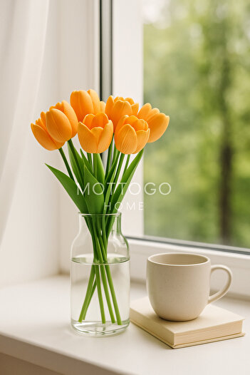 Mottogo 5-Piece Artificial Wet Tulip Bouquet - Realistic Decorative Flower