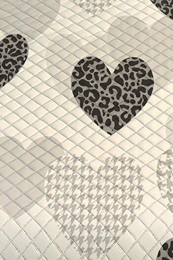 3D ELSE HALI Gray Black Hearts Patterned Single Pique Set Bedspread