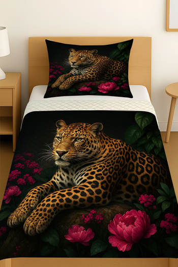 3D ELSE HALI Leopard Rose Patterned Single Pique Set Bedspread