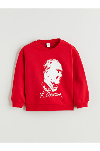 LC Waikiki Crew Neck Long Sleeve Ataturk Printed Baby Girl Sweatshirt