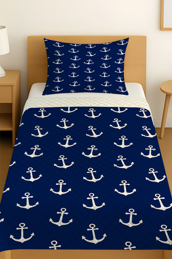 3D ELSE HALI Blue Sailor Anchor Patterned Single Pike Set Bedspread