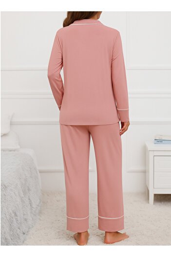 Miss Dünya Lissa Shirt Collar Buttoned Front Long Sleeve Comfortable Fit Maternity and Postpartum Pajama Set