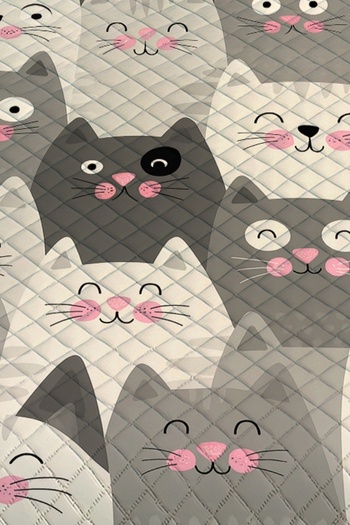 3D ELSE HALI Gray and White Cats Patterned Single Pique Set Bedspread