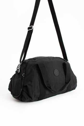 CCWAY AYAKKABI Large Size Crinkle Fabric Sports and Travel Bag with Shoe Compartment, Crossbody Strap and Laptop Compartment Black