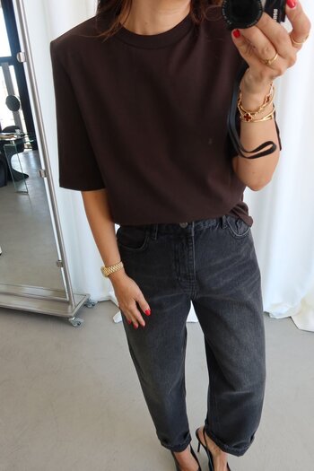 Özge Özgenç Basic T-Shirt with Padded Shoulders